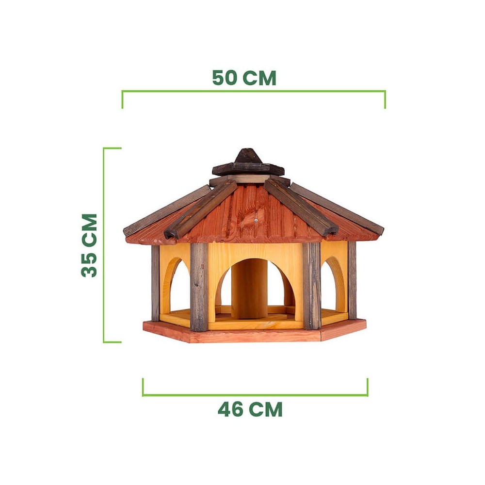 MKSTOR Drevené kŕmitko pre vtáky 50x35x46cm, vtáčia búdka so zásoníkom jedla, tik