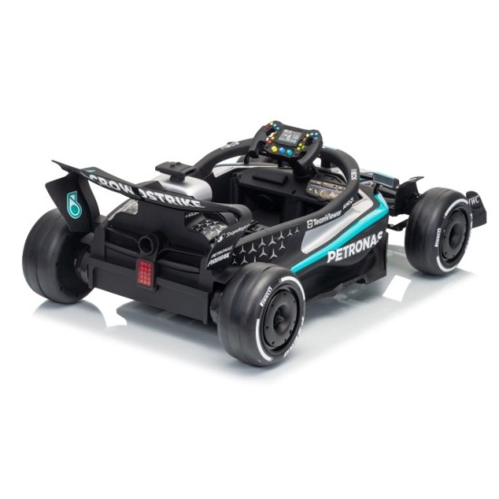 JOKO Elektrické autíčko Formula AMG PETRONAS F1 Mercedes-Benz, kožené sedadlo, penové kolesá, čierne
