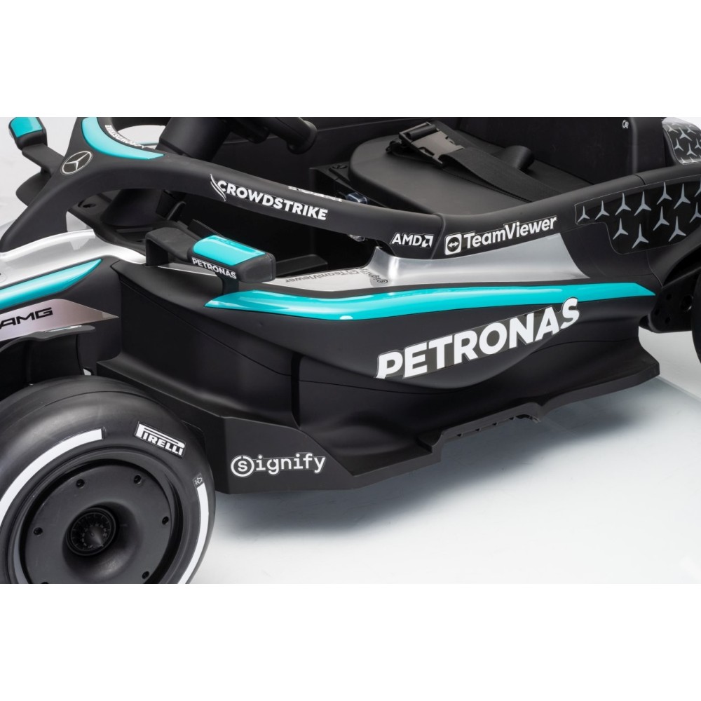 JOKO Elektrické autíčko Formula AMG PETRONAS F1 Mercedes-Benz, kožené sedadlo, penové kolesá, čierne