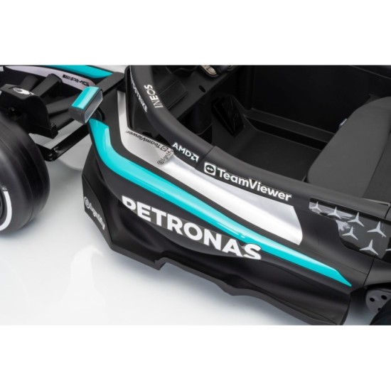 JOKO Elektrické autíčko Formula AMG PETRONAS F1 Mercedes-Benz, kožené sedadlo, penové kolesá, čierne