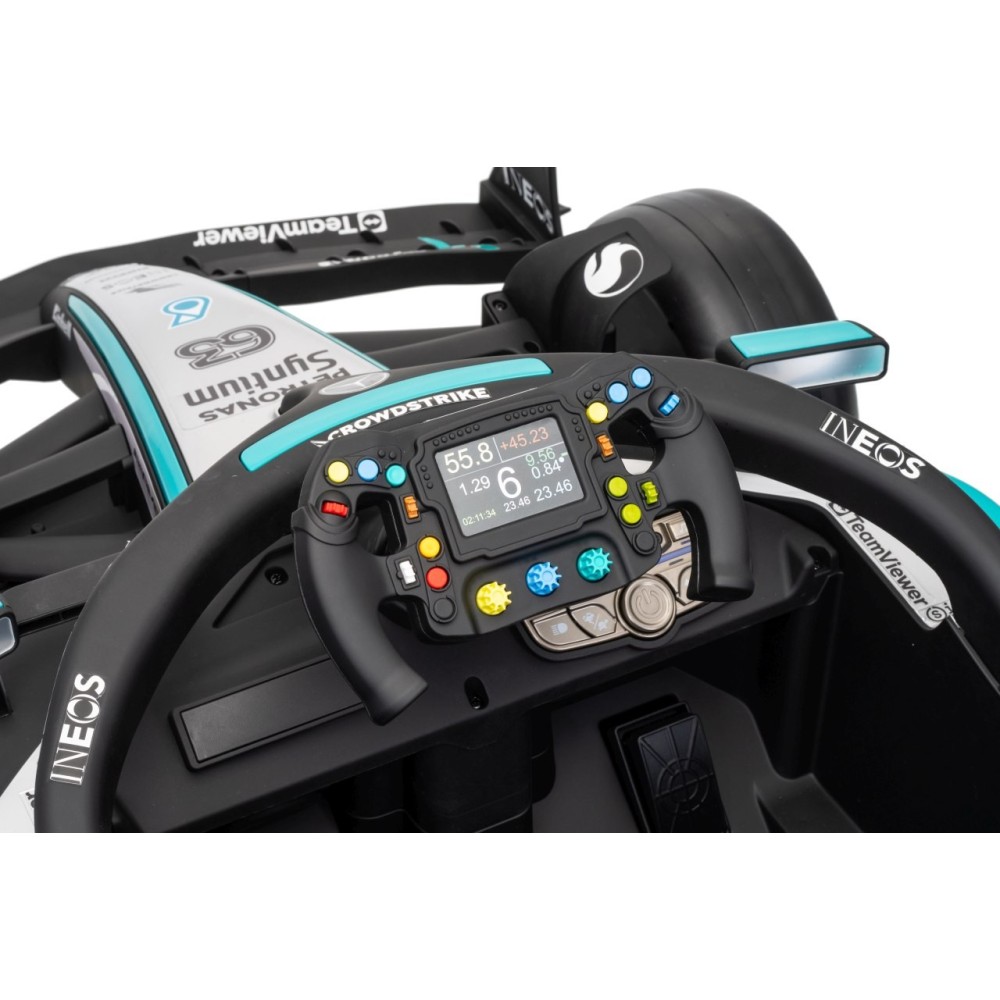 JOKO Elektrické autíčko Formula AMG PETRONAS F1 Mercedes-Benz, kožené sedadlo, penové kolesá, čierne