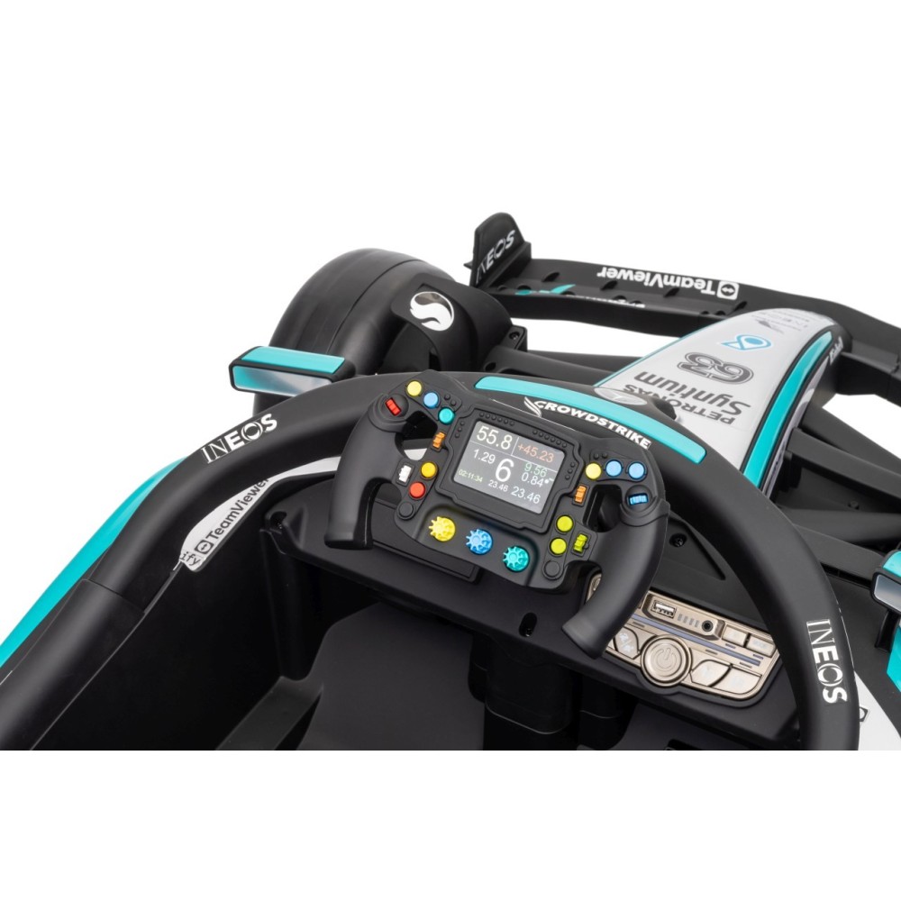 JOKO Elektrické autíčko Formula AMG PETRONAS F1 Mercedes-Benz, kožené sedadlo, penové kolesá, čierne