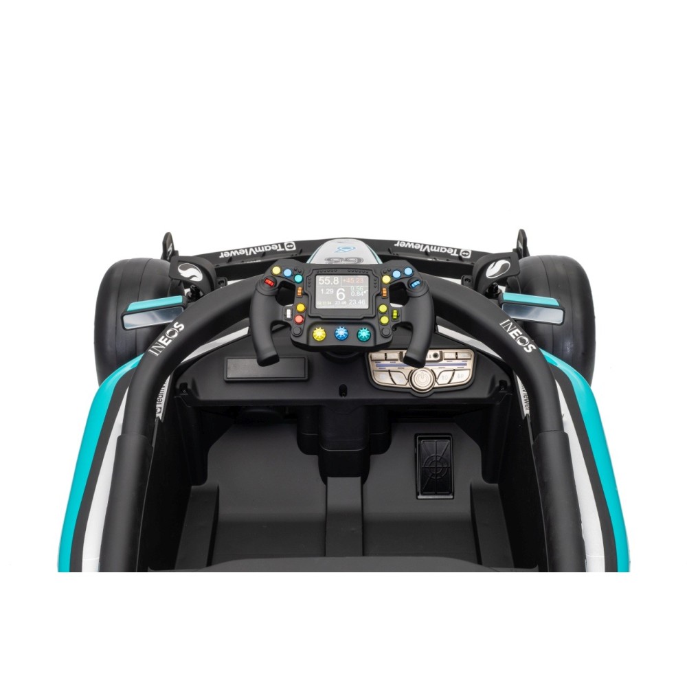 JOKO Elektrické autíčko Formula AMG PETRONAS F1 Mercedes-Benz, kožené sedadlo, penové kolesá, čierne