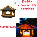 MKSTOR Drevené kŕmitko pre vtáky 50x45x40cm + SOLÁRNE Led Svetlo, vtáčia búdka, sivá