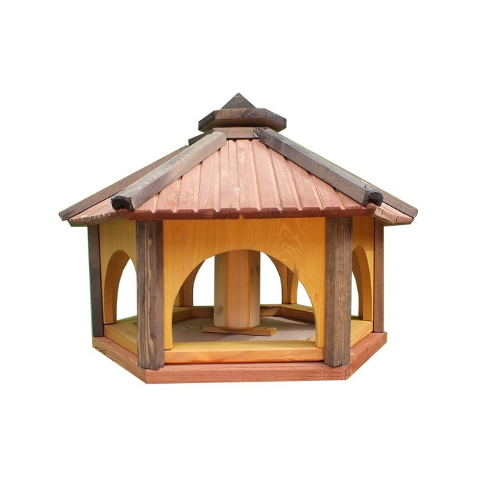 MKSTOR Drevené kŕmitko pre vtáky 60x50x40cm, vtáčia búdka so zásobníkom jedla, TIK