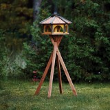 MKSTOR Drevené kŕmitko pre vtáky 50x35x46cm s Asfaltovou Lepenkou na streche, vtáčia búdka so zásobníkom jedla, sivá strecha
