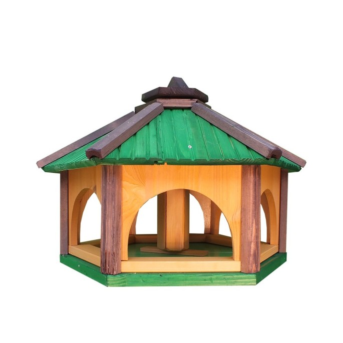 MKSTOR Drevené kŕmitko pre vtáky 60x50x40cm, vtáčia búdka so zásobníkom jedla, zelená