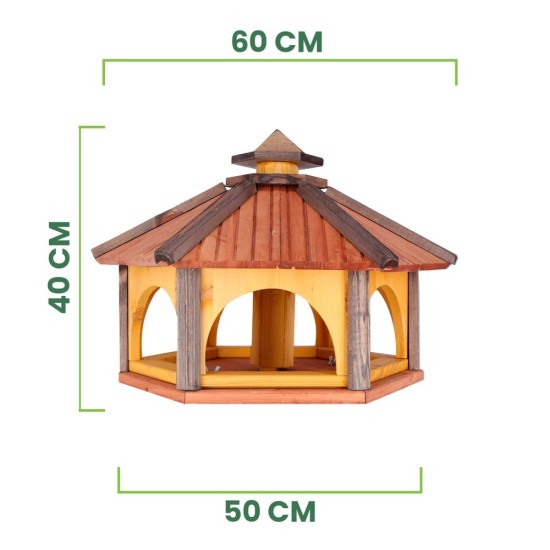 MKSTOR Drevené kŕmitko pre vtáky 60x50x40cm, vtáčia búdka so zásobníkom jedla, modrá
