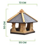 MKSTOR Drevené kŕmitko pre vtáky 72cmx55x50cm, vtáčia búdka so zásobníkom jedla, hnedá
