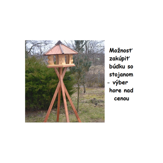 MKSTOR Drevené kŕmitko pre vtáky 72cmx55x50cm, vtáčia búdka so zásobníkom jedla, hnedá