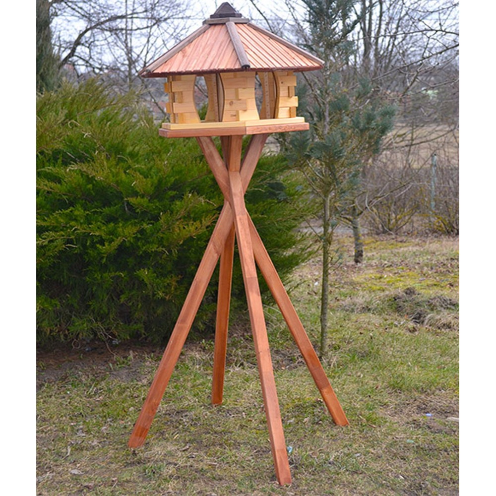 MKSTOR Drevené kŕmitko pre vtáky 72cmx55x50cm, vtáčia búdka so zásobníkom jedla, hnedá