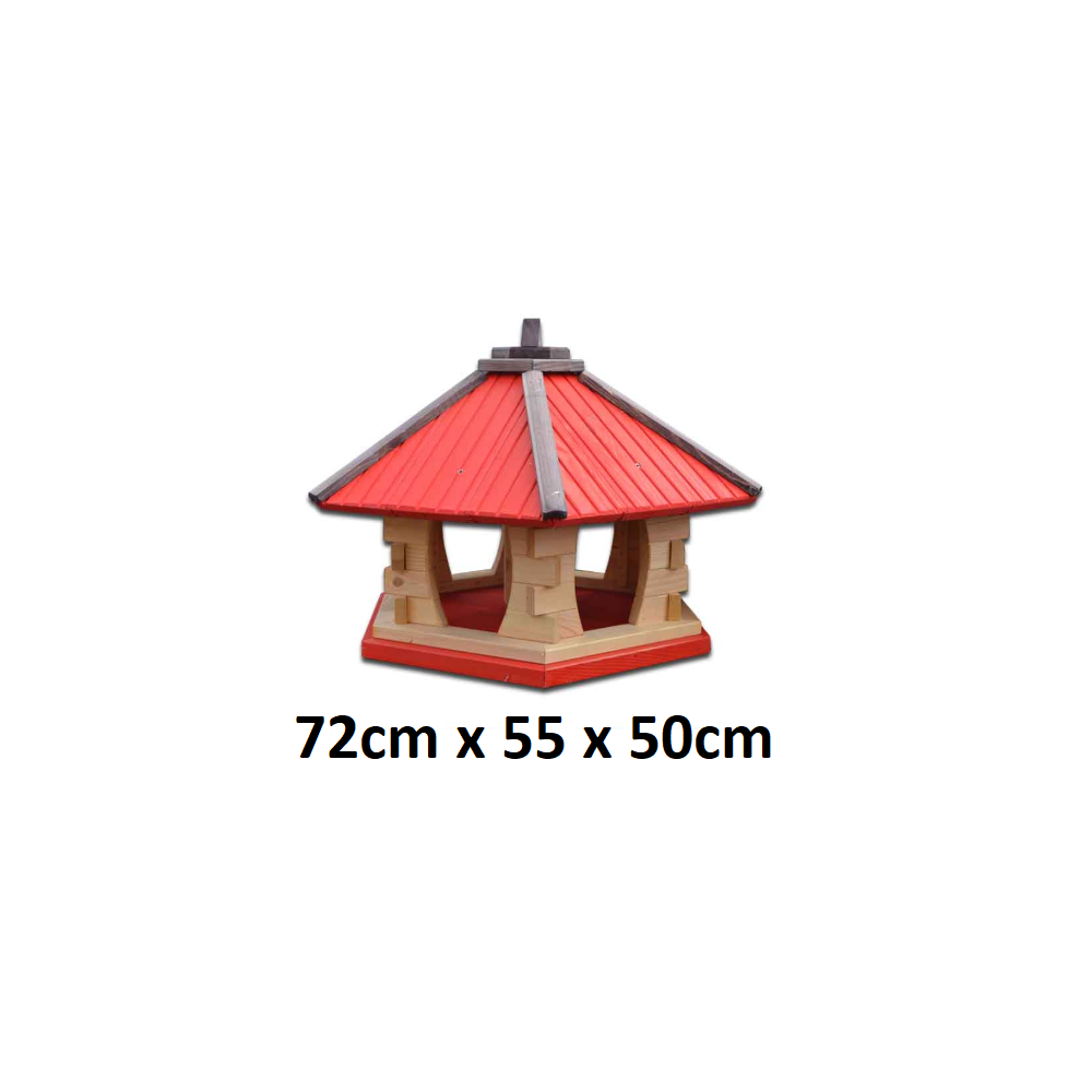 MKSTOR Drevené kŕmitko pre vtáky 72cmx55x50cm, vtáčia búdka so zásobníkom jedla, červená