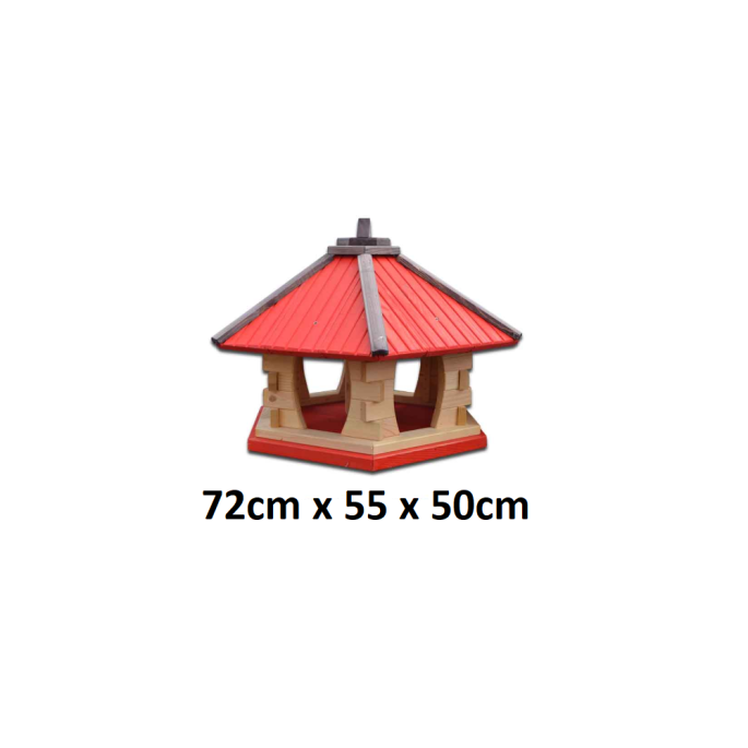 MKSTOR Drevené kŕmitko pre vtáky 72cmx55x50cm, vtáčia búdka so zásobníkom jedla, červená
