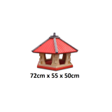MKSTOR Drevené kŕmitko pre vtáky 72cmx55x50cm, vtáčia búdka so zásobníkom jedla, červená