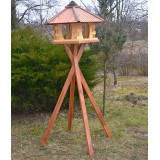 MKSTOR Drevené kŕmitko pre vtáky 72cmx55x50cm, vtáčia búdka so zásobníkom jedla, červená