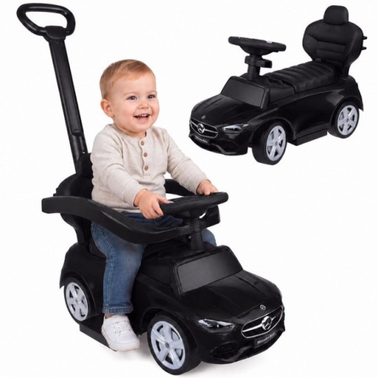 JOKO Detské odrážadlo Mercedes s vodiacou tyčou, svetlom a zvukom, čierne