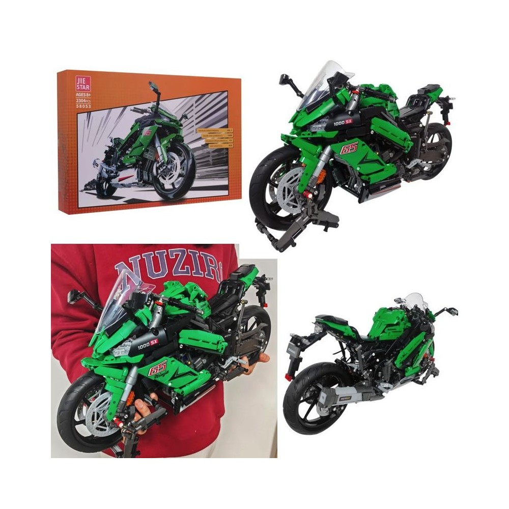 JOKO Mega Veľká Technická Stavebnica Motorka Kawasaki Ninja 1000SX 2304ks 50cm, zelená