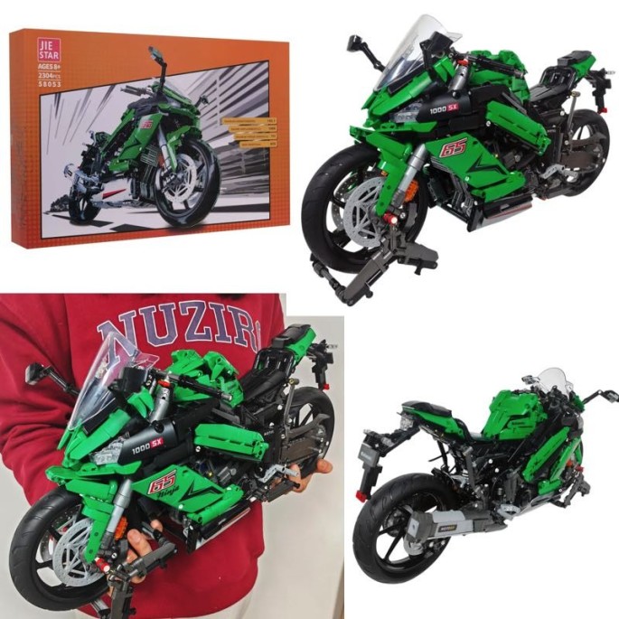 JOKO Mega Veľká Technická Stavebnica Motorka Kawasaki Ninja 1000SX 2304ks 50cm, zelená