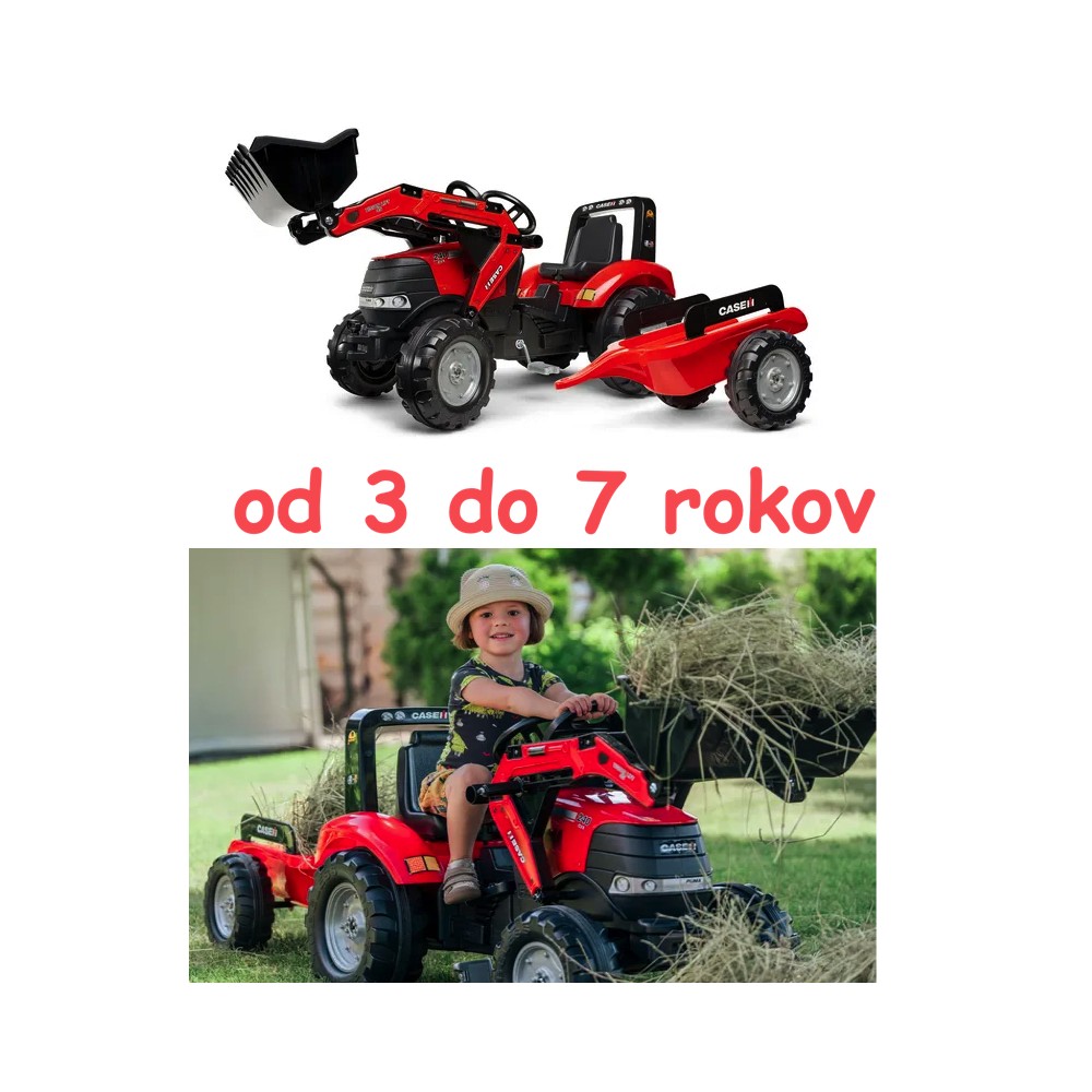 FALK Case IH Šľapací Traktor Bager s vlečkou, replika modelu PUMA 240CVX, od 3 do 7 rokov, červený