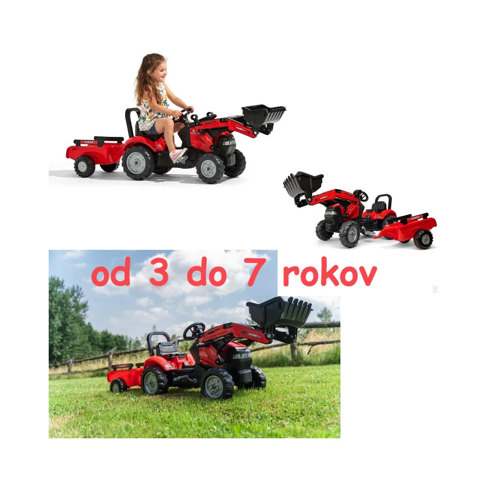 Falk Šľapací traktor Case IH s nakladačom a vlečkou, replika modelu Maxxum 130 CVX, od 3 do 7 rokov