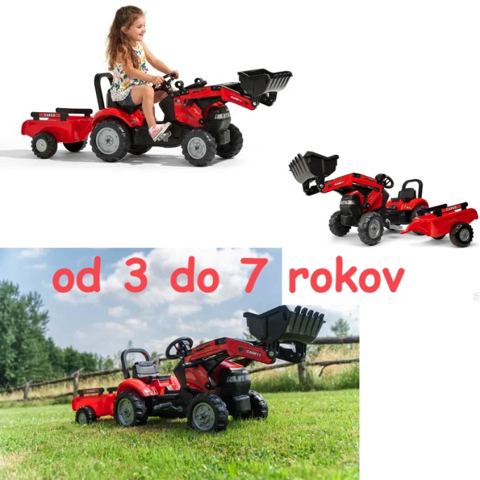 Falk Šľapací traktor Case IH s nakladačom a vlečkou, replika modelu Maxxum 130 CVX, od 3 do 7 rokov