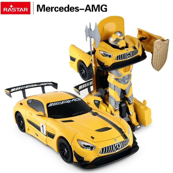 Rastar RC Autorobot Mercedes-AMG GT3 a Bumblebee Transformer Robot 2v1 na diaľkové ovládanie so svetlom a zvukom, žlté
