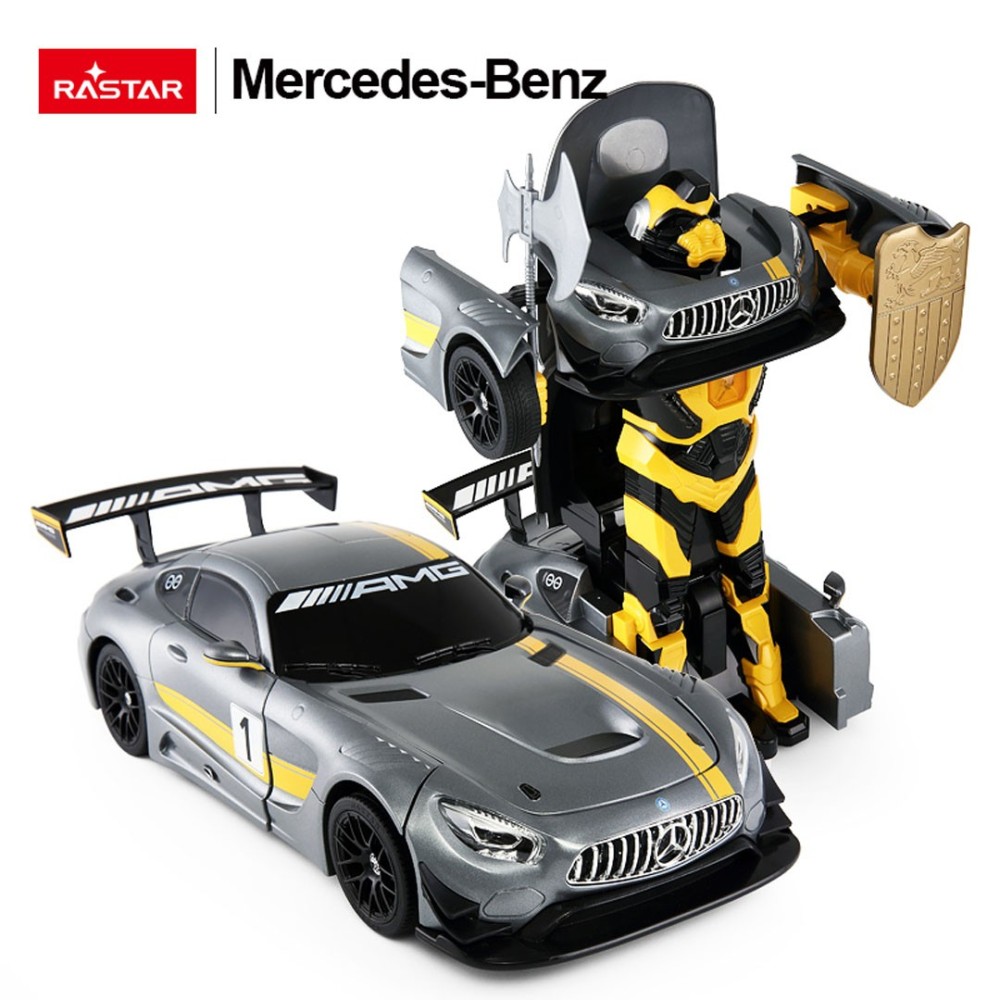 Rastar RC Autorobot Mercedes-AMG GT3 a Bumblebee Transformer Robot 2v1 na diaľkové ovládanie so svetlom a zvukom, sivé