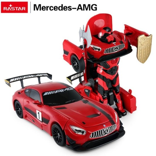 Rastar RC Autorobot Mercedes-AMG GT3 a Bumblebee Transformer Robot 2v1 na diaľkové ovládanie so svetlom a zvukom, červené