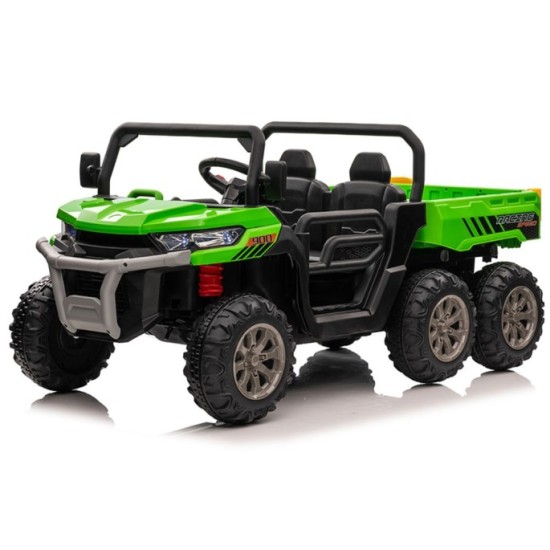 JOKO Elektrické autíčko Farmer s Vyklápacou Vlečkou, pre 2 deti, Nosnosť 50kg, 6 kolesové, pohon 4x4 24V, penové kolesá, zelené