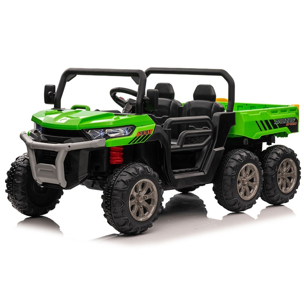 JOKO Elektrické autíčko Farmer s Vyklápacou Vlečkou, pre 2 deti, Nosnosť 50kg, 6 kolesové, pohon 4x4 24V, penové kolesá, zelené