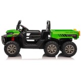 JOKO Elektrické autíčko Farmer s Vyklápacou Vlečkou, pre 2 deti, Nosnosť 50kg, 6 kolesové, pohon 4x4 24V, penové kolesá, zelené