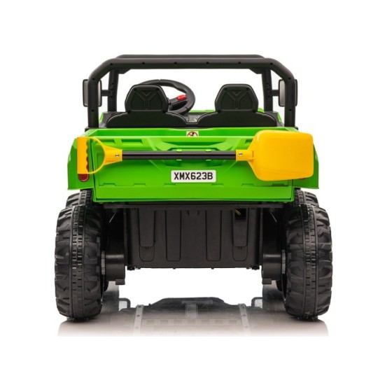 JOKO Elektrické autíčko Farmer s Vyklápacou Vlečkou, pre 2 deti, Nosnosť 50kg, 6 kolesové, pohon 4x4 24V, penové kolesá, zelené