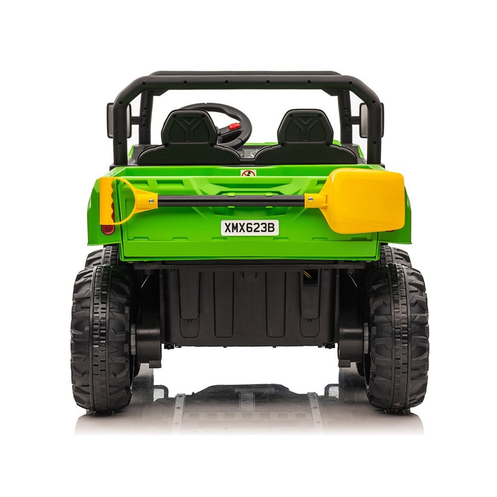 JOKO Elektrické autíčko Farmer s Vyklápacou Vlečkou, pre 2 deti, Nosnosť 50kg, 6 kolesové, pohon 4x4 24V, penové kolesá, zelené