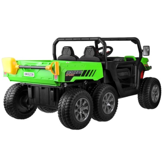 JOKO Elektrické autíčko Farmer s Vyklápacou Vlečkou, pre 2 deti, Nosnosť 50kg, 6 kolesové, pohon 4x4 24V, penové kolesá, zelené