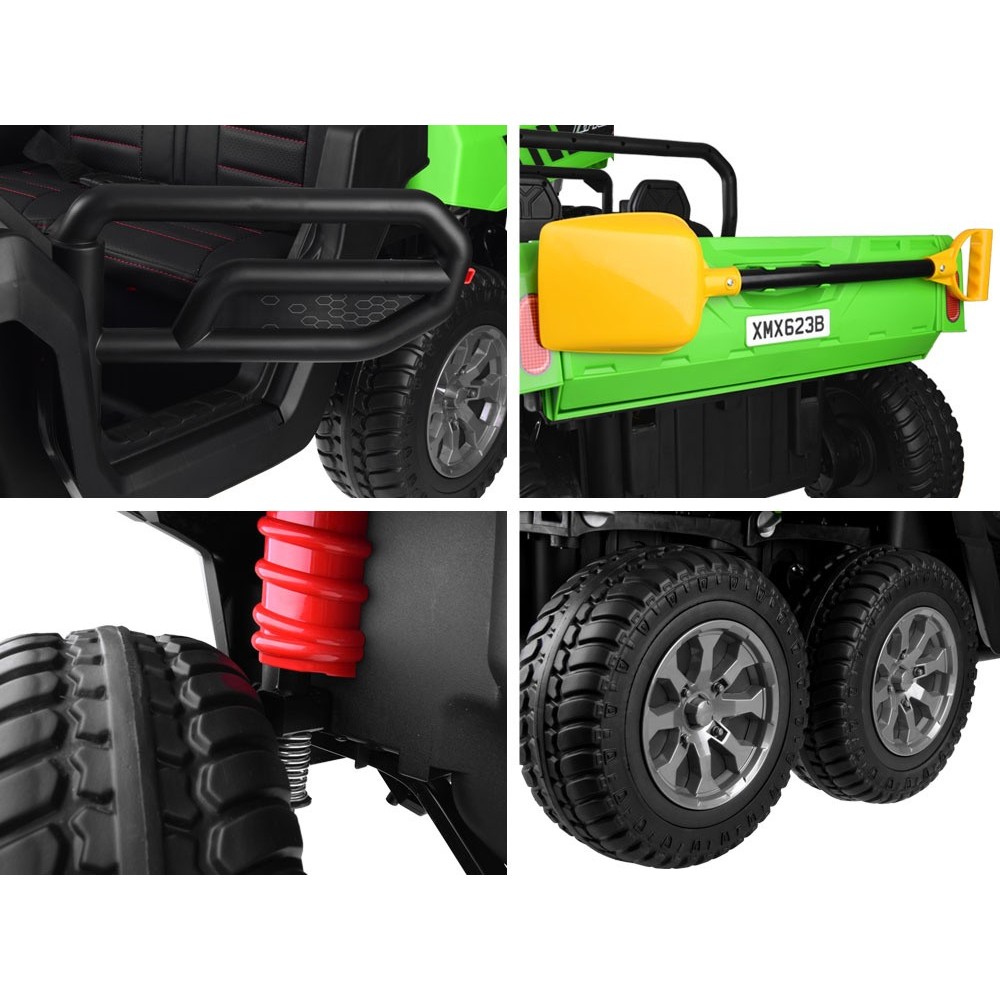 JOKO Elektrické autíčko Farmer s Vyklápacou Vlečkou, pre 2 deti, Nosnosť 50kg, 6 kolesové, pohon 4x4 24V, penové kolesá, zelené
