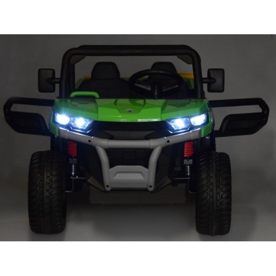 JOKO Elektrické autíčko Farmer s Vyklápacou Vlečkou, pre 2 deti, Nosnosť 50kg, 6 kolesové, pohon 4x4 24V, penové kolesá, zelené