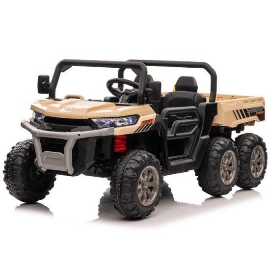 JOKO Elektrické autíčko Farmer s Vyklápacou Vlečkou, pre 2 deti, Nosnosť 50kg, 6 kolesové, pohon 4x4 24V, penové kolesá, béžové