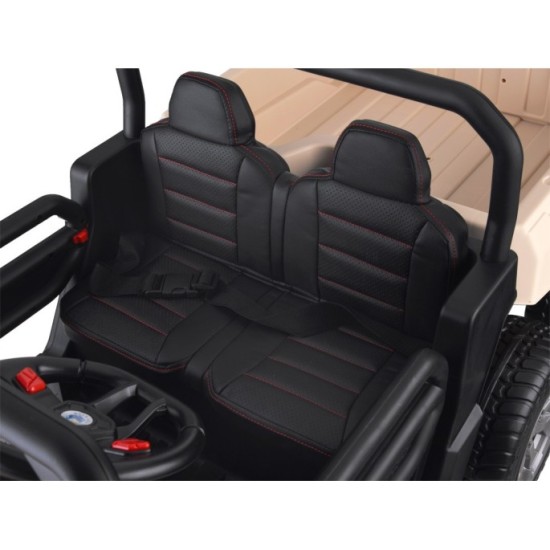 JOKO Elektrické autíčko Farmer s Vyklápacou Vlečkou, pre 2 deti, Nosnosť 50kg, 6 kolesové, pohon 4x4 24V, penové kolesá, béžové