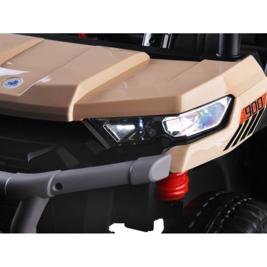 JOKO Elektrické autíčko Farmer s Vyklápacou Vlečkou, pre 2 deti, Nosnosť 50kg, 6 kolesové, pohon 4x4 24V, penové kolesá, béžové