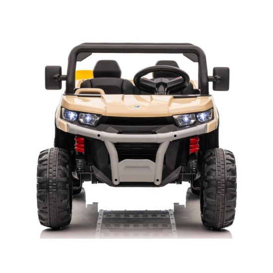 JOKO Elektrické autíčko Farmer s Vyklápacou Vlečkou, pre 2 deti, Nosnosť 50kg, 6 kolesové, pohon 4x4 24V, penové kolesá, béžové