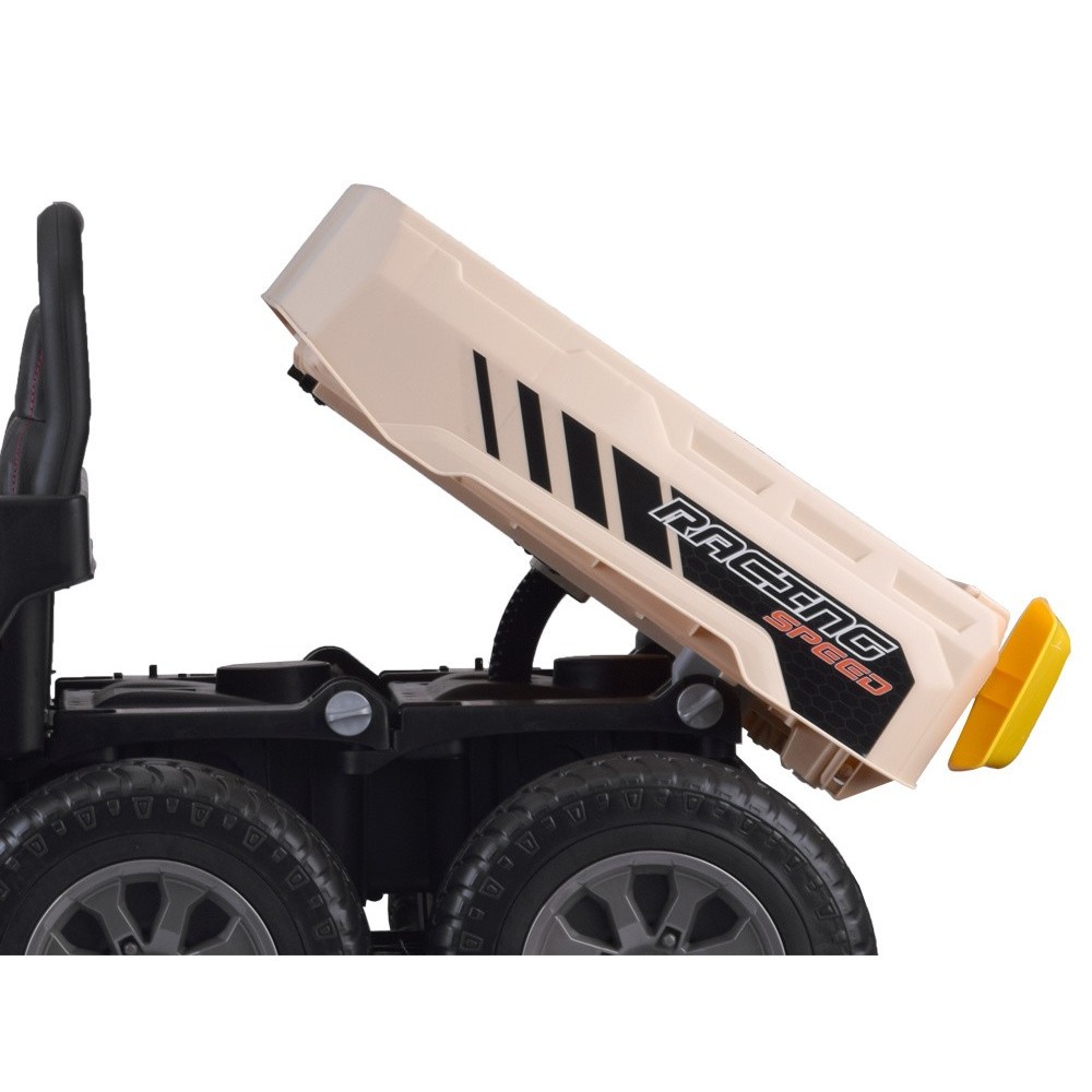 JOKO Elektrické autíčko Farmer s Vyklápacou Vlečkou, pre 2 deti, Nosnosť 50kg, 6 kolesové, pohon 4x4 24V, penové kolesá, béžové