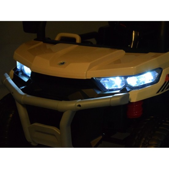 JOKO Elektrické autíčko Farmer s Vyklápacou Vlečkou, pre 2 deti, Nosnosť 50kg, 6 kolesové, pohon 4x4 24V, penové kolesá, béžové