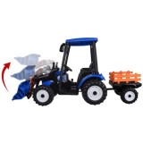 JOKO Veľký Elektrický Traktor s Kabínou 2x200W 24V s Radlicou a vlečkou, hudobný panel, LED svetlá, Diaľkové ovládanie, modrý