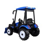 JOKO Veľký Elektrický Traktor s Kabínou 2x200W 24V s Radlicou a vlečkou, hudobný panel, LED svetlá, Diaľkové ovládanie, modrý
