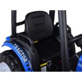 JOKO Veľký Elektrický Traktor s Kabínou 2x200W 24V s Radlicou a vlečkou, hudobný panel, LED svetlá, Diaľkové ovládanie, modrý