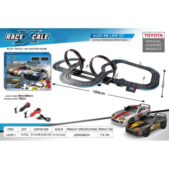 JOKO Autodráha na batérie s licenciou TOYOTA 184x98 cm, USB nabíjačka, dĺžka 716cm