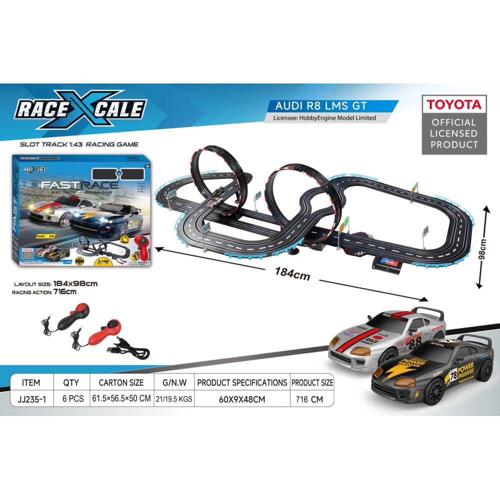 JOKO Autodráha na batérie s licenciou TOYOTA 184x98 cm, USB nabíjačka, dĺžka 716cm
