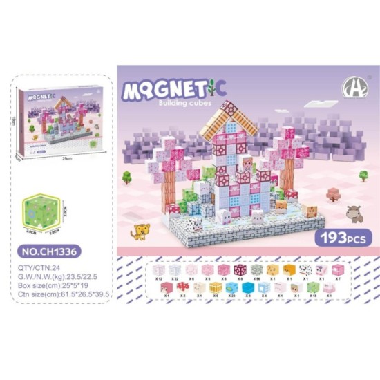 JOKO Sada Magnetická Stavebnica 3D kocky 193ks, ružová