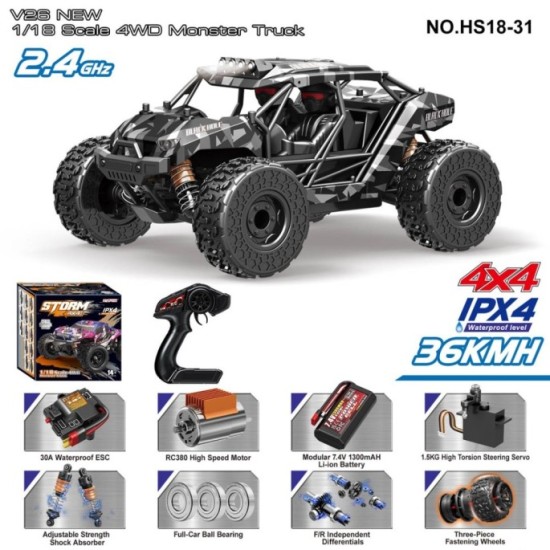 JOKO RC Auto MONSTER 4x4, rýchlosť 36km, na diaľkové ovládanie, čierne