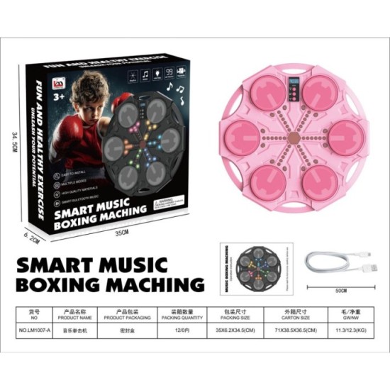 JOKO Elektronický Boxerský Terč s LED svetelnými zónami, Zvukom a Bluetooth + rukavice, ružový